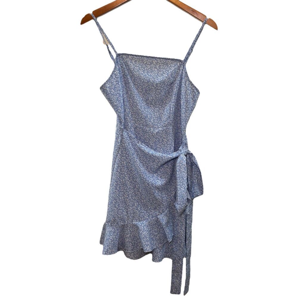 SHEIN Floral Faux Wrap Mini Dress Blue White Size Small